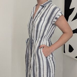 Japna for Anthropologie navy white linen dress